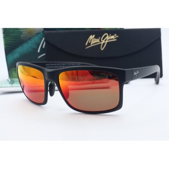 Maui Jim Pokowai Arch MJ 439-35UTD Black Wrap Sunglasses Red polarized Lens 58mm